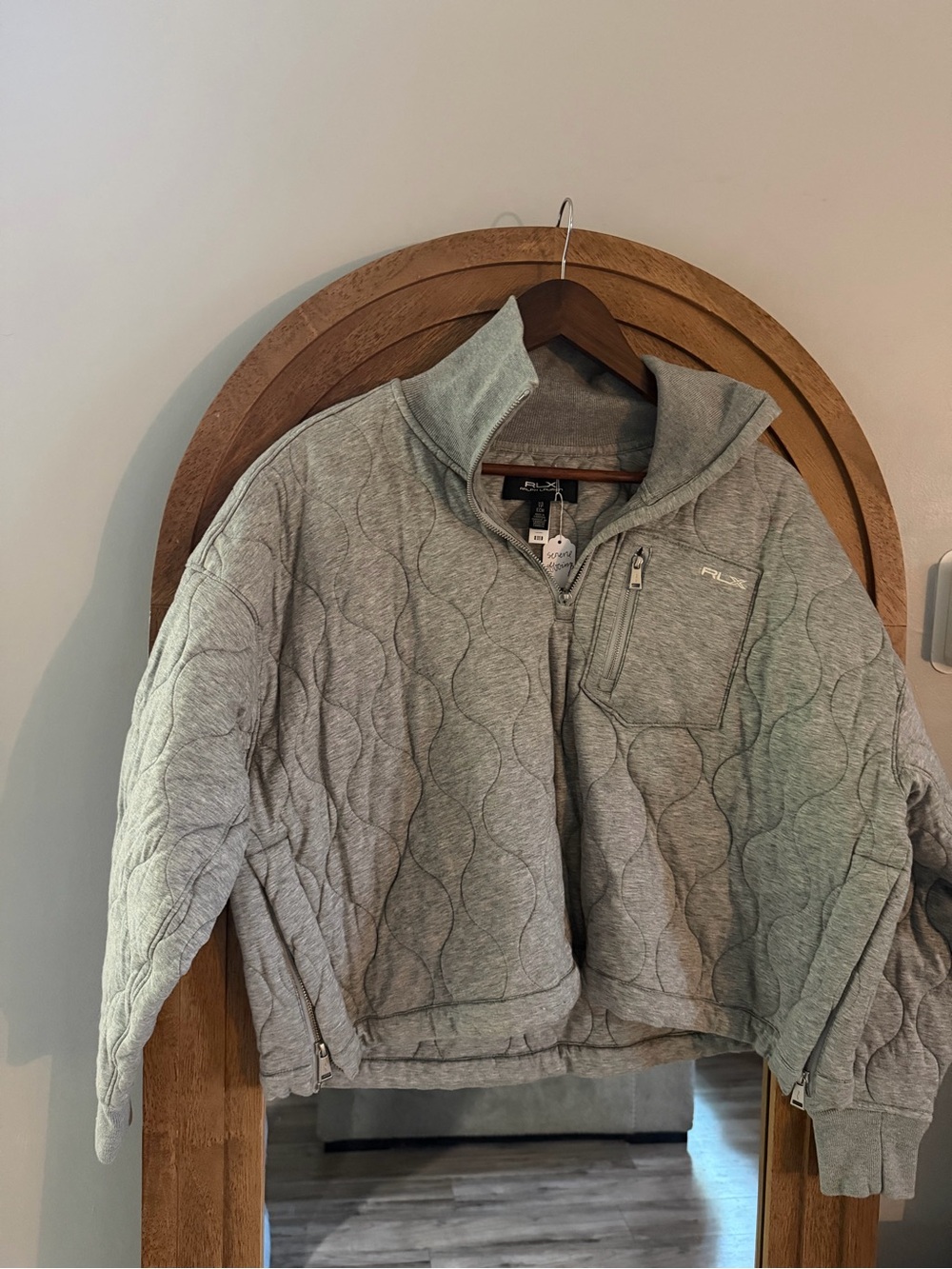Ralph Lauren Light Gray Quilted Wave-Pattern V-Neck Sweater